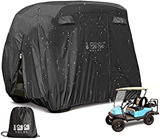 9.99WORLD MALL 10L0L Universal 4 Passenger Golf Cart Cover Storage Fit EZGO Yamaha Club Car 400D High Strength PVC Coated Rainproof Waterproof Sunproof Dustproof Protection - Black