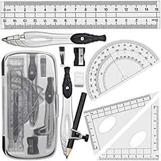 Akuoly Geometry Compasses Set with Maths Protractor, Set Squares, Ruler, Black