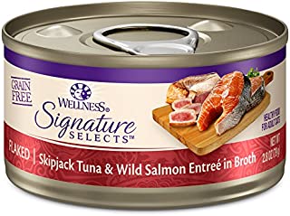 Wellness CORE Signature Selects Grain Free Canned Cat Food, Flaked Skipjack Tuna & Wild Salmon in Broth, 2.8 Ounces (Pack of 12)