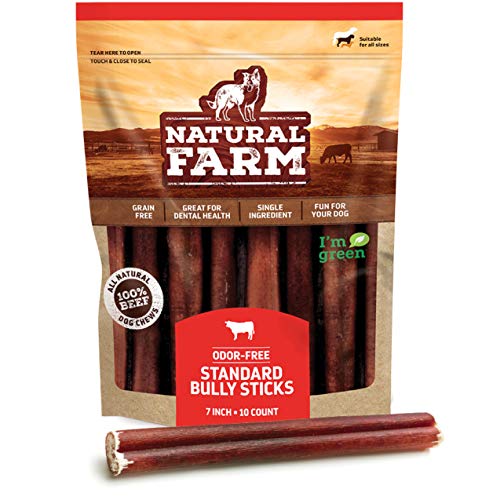 Natural Farm Bully Sticks 7-inch (10 Units) - Odor Free - 100% Beef Chews for Pups, Small and Medium Dogs - Non-GMO, Grain-Free, Fully Digestible, Natural Treats to Keep Your Dog Busy